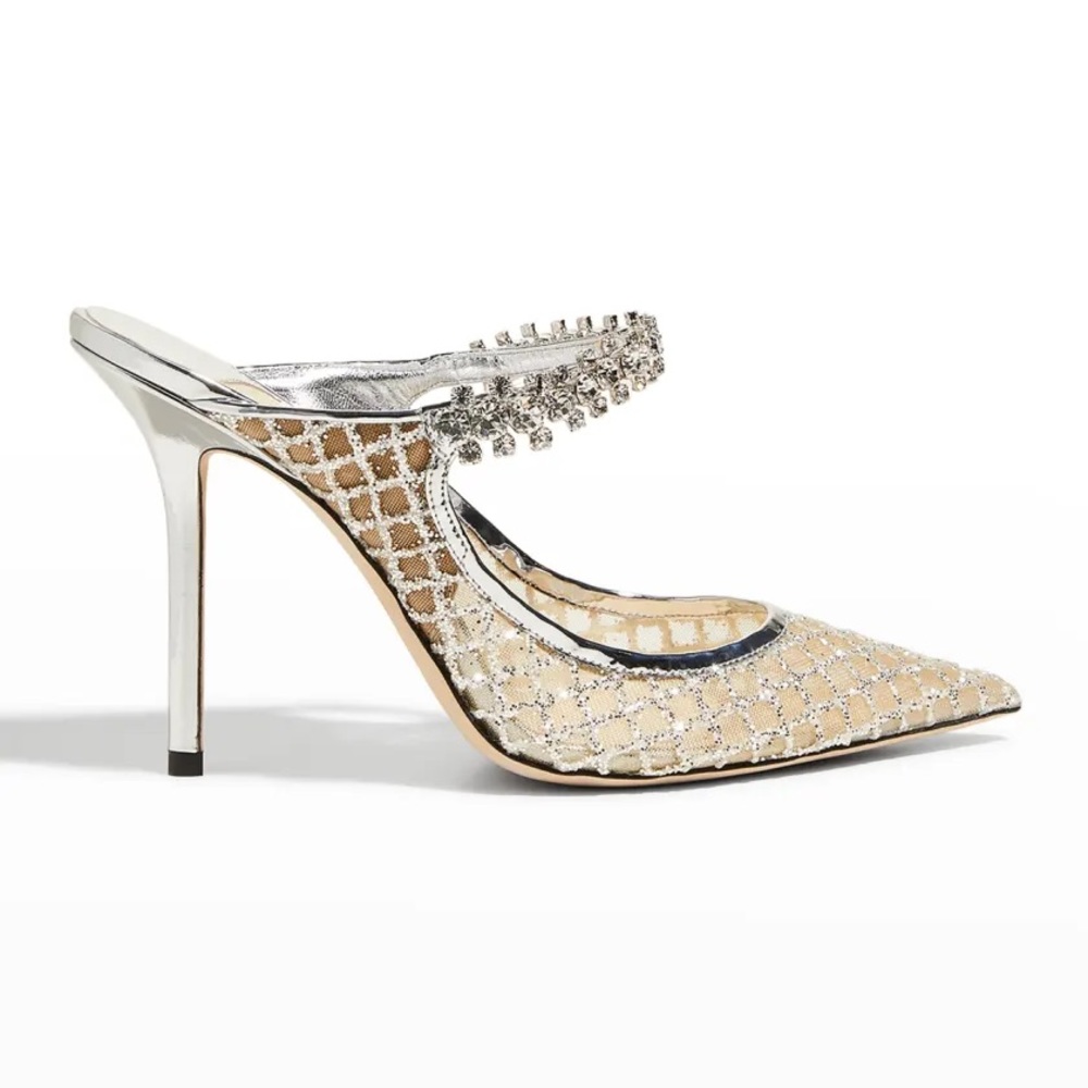 Jimmy Choo Bing Glitter Crystal-Strap Mules